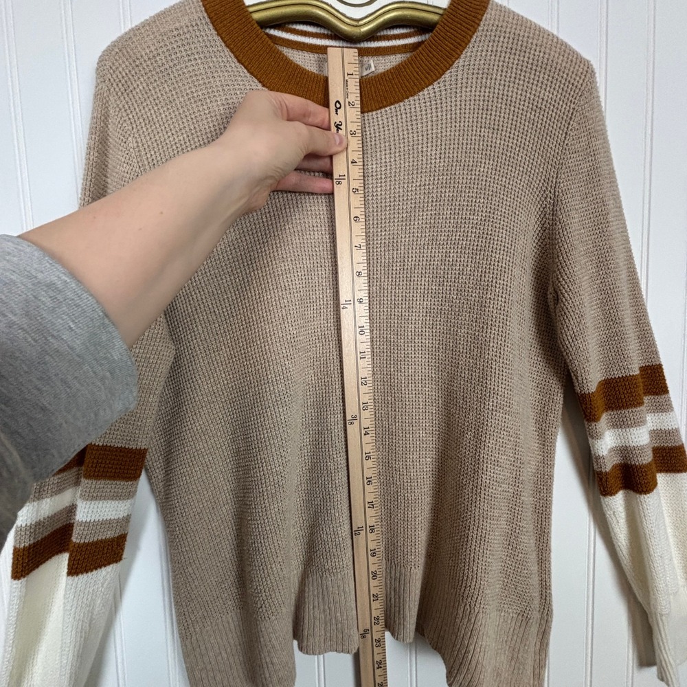 Faherty Throwback Sweater M Tan Brown Varsity Stripe Organic Cotton Cashmere - Picture 10 of 13
